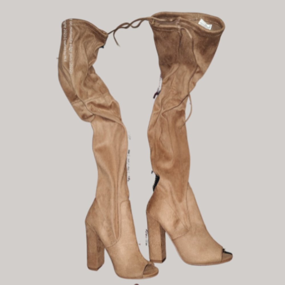 Over the Knee Suede Like Peek Toe Boots